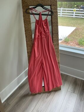 ANRABESS SUMMER HIGH WAIST CASUAL WIDE LEG JUMPSUIT WITH POCKETS‎ CORAL MED